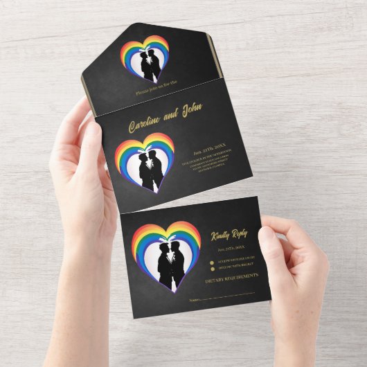 Elegante homo silhouetten. all in one uitnodiging (Afscheurbaar)