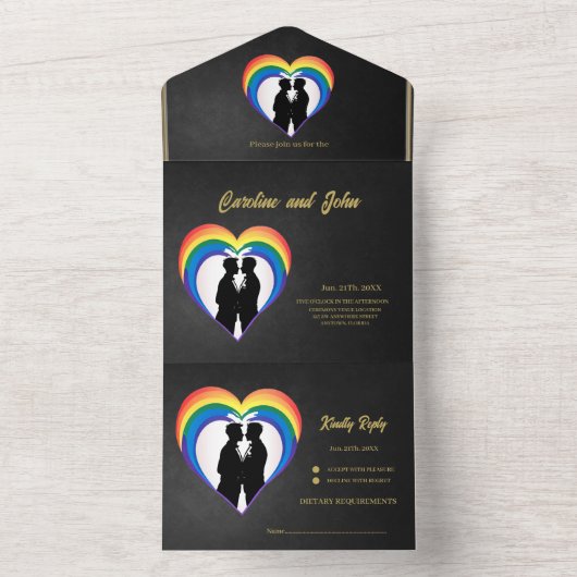 Elegante homo silhouetten. all in one uitnodiging (Binnen)