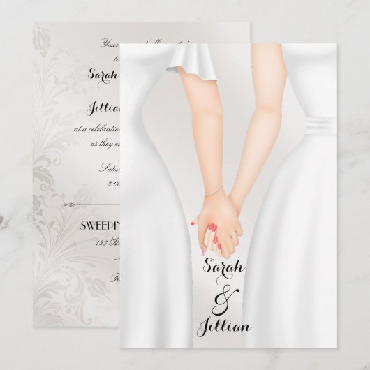 Elegante homohuwelijk bruid hand in hand kaart (Voorkant / Achterkant)