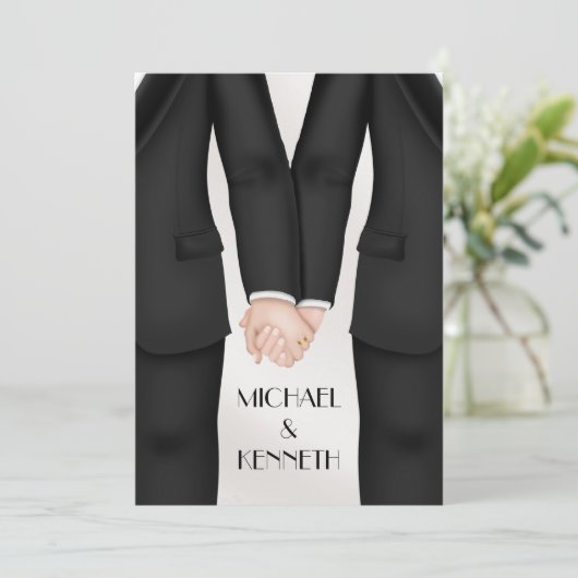 Elegante homohuwelijk bruidegom met de handen kaart (Staand voorkant)