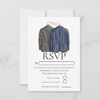 Elegante homohuwelijk twee bruidegoms in pakken RSVP kaartje