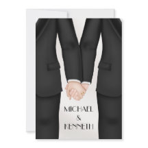 Elegante homoseksuele bruidegom die hand vasthoudt