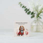 Elegante Hond Handler Met Trouwbloemen Vierkante Visitekaartje (Staand voorkant)