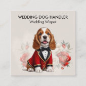 Elegante Hond Handler Met Trouwbloemen Vierkante Visitekaartje (Voorkant)