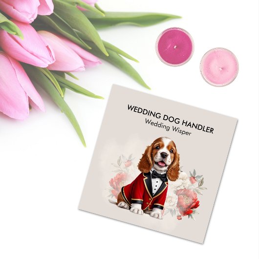 Elegante Hond Handler Met Trouwbloemen Vierkante Visitekaartje