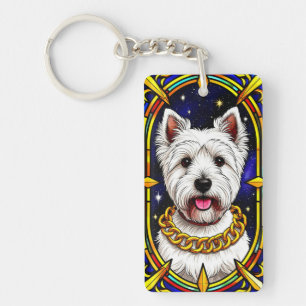 Elegante hond in artistiek glas-in-loodkunst sleutelhanger