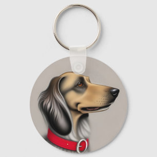 Elegante hond met rode halsband zijdelings geposee sleutelhanger