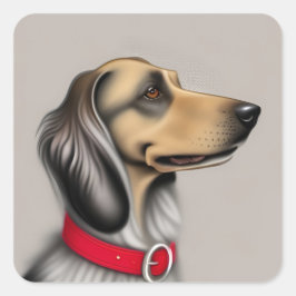 Elegante hond met rode halsband zijdelings geposee vierkante sticker