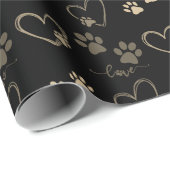 Elegante HOND PAW PRINTS en LIEFDE HARTEN Cadeaupapier (Rol Hoek)