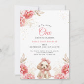 Elegante hond & perzik bloem eerste 1e verjaardag  kaart (Voorkant)