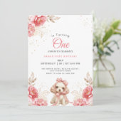 Elegante hond & perzik bloem eerste 1e verjaardag  kaart (Staand voorkant)