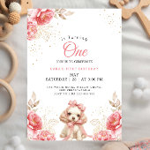 Elegante hond & perzik bloem eerste 1e verjaardag kaart