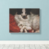 Elegante Hond Zittend op een Kussen (Gustave Courb Canvas Afdruk (Insitu (Houten vloer))