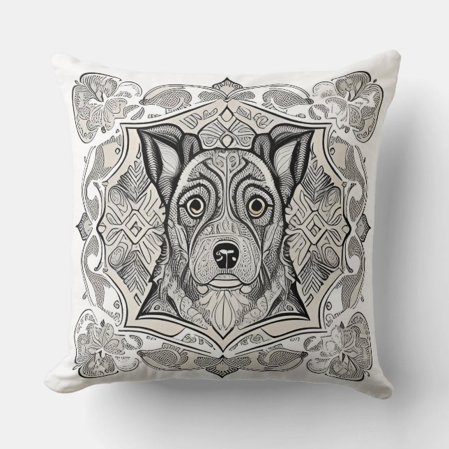 Elegante Honden Schets Lijn Kunst Modern Minimalis Kussen (Voorkant)