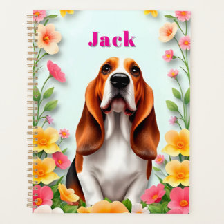 Elegante Hondenportret Omringd door Bloemen Planner