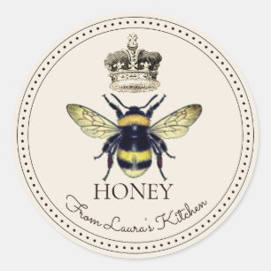Elegante Honey Bee & Regal Crown uit uw keuken Ronde Sticker