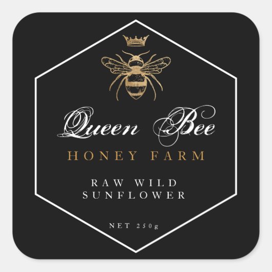 Elegante  Honey Queen Bee Zwart & Gouden Pot Vierkante Sticker (Voorkant)