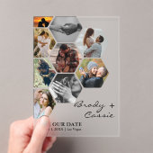 Elegante Honeycomb Fotobruiloft Bewaar de datum Acryl Uitnodigingen (Insitu (Draagbaar))