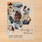 Elegante Honeycomb Fotobruiloft Bewaar de datum Acryl Uitnodigingen (Voorkant)