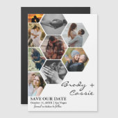 Elegante Honeycomb Fotobruiloft Bewaar de datum Magnetische Uitnodiging (Voorkant / Achterkant)