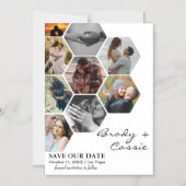 Elegante Honeycomb Fotobruiloft Bewaar de datum Magnetische Uitnodiging (Voorkant)