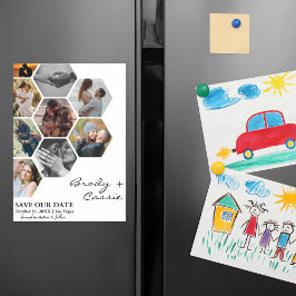 Elegante Honeycomb Fotobruiloft Bewaar de datum Magnetische Uitnodiging