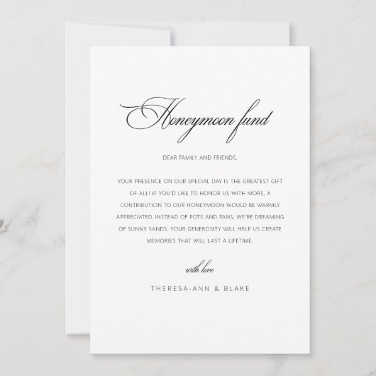 Elegante Honeymoon Fund Enclosure Kaarten (Voorkant)