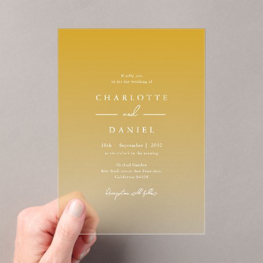 Elegante honing gele gradiënt acryl bruiloft acryl uitnodigingen (Insitu (Draagbaar))