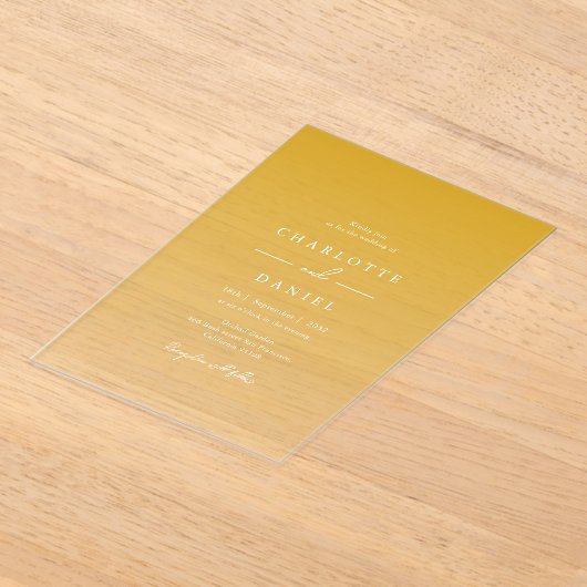 Elegante honing gele gradiënt acryl bruiloft acryl uitnodigingen (Laagn)
