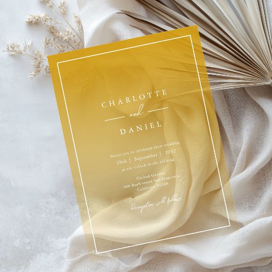 Elegante honing gele gradiënt acryl bruiloft uitnodigingen