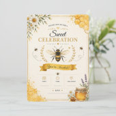 Elegante Honingbij Bloemrijke Uitnodiging (Staand voorkant)