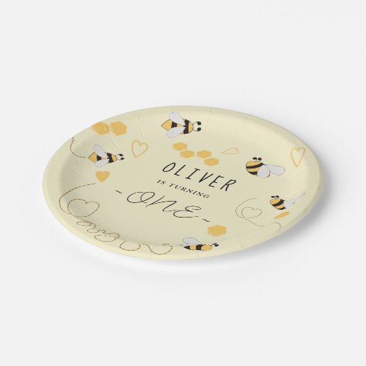 Elegante honingbij eerste bijendag verjaardag papieren bordje (Gekanteld)
