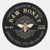 Elegante Honingbij op Frans Filagreement Honing Zw Ronde Sticker (Voorkant)