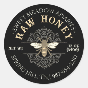 Elegante Honingbij op Frans Filagreement Honing Zw Ronde Sticker