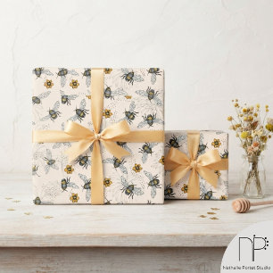 Elegante honingbij roomkleurige madeliefjes inpakp cadeaupapier