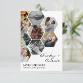 Elegante honingraat foto trouw save the date (Staand voorkant)