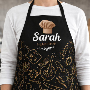 Elegante hoofdchef keukenillustratie met goud schort
