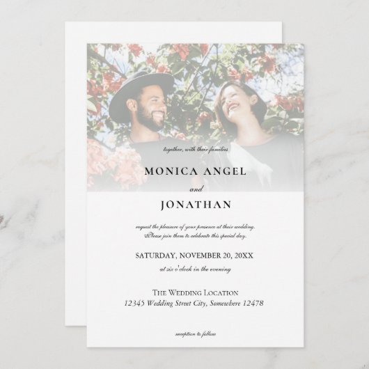 Elegante horizontale fotobruiloft kaart (Voorkant / Achterkant)