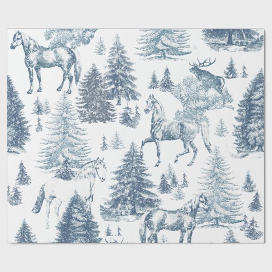 Elegante  Horses Snowy Bossen Toile Cadeaupapier (Vlak)