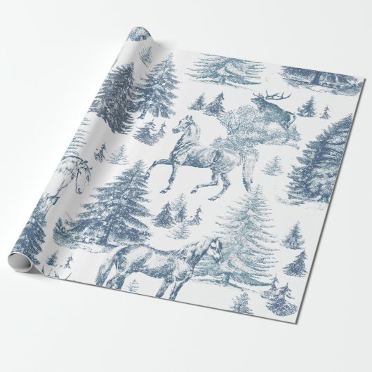 Elegante  Horses Snowy Bossen Toile Cadeaupapier (Uitgerold)