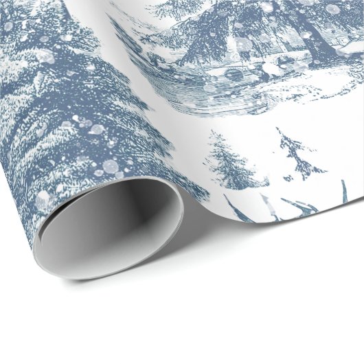 Elegante  Horses Snowy Bossen Toile Cadeaupapier (Rol Hoek)