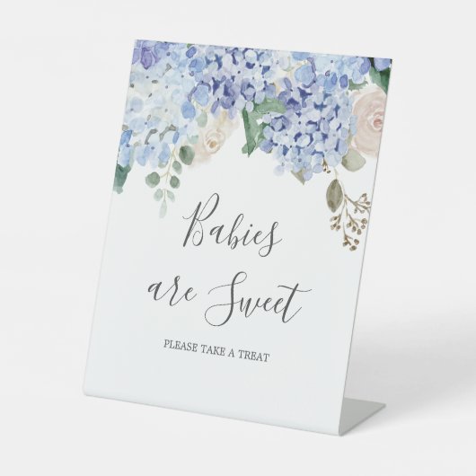 Elegante hortensia baby's zijn zoet Baby shower Reclamebord Met Voetstuk (Voorkant)