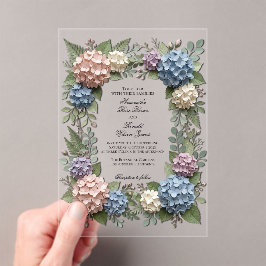Elegante Hortensia Bloemen Acryl Trouwfeest Uitnodigingen