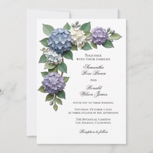 Elegante Hortensia Bloemen Bruiloft Kaart (Voorkant)