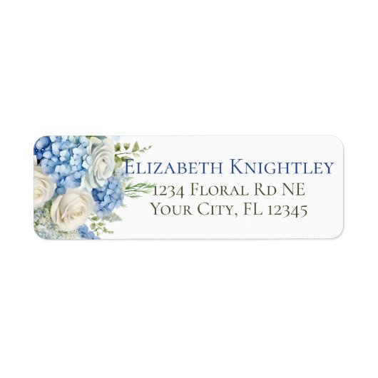 Elegante Hortensia Bloemen Witte Rozen Adres Etiket (Voorkant)