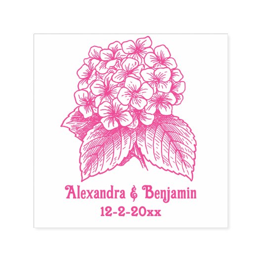 Elegante hortensia boeket bruidspaar namen datum  zelfinktende stempel (Design)
