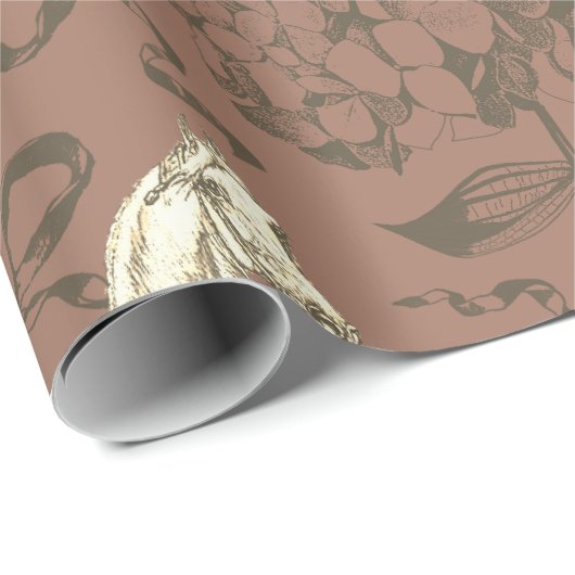 Elegante hortensia bogen beige bruin toilet cadeaupapier (Rol Hoek)