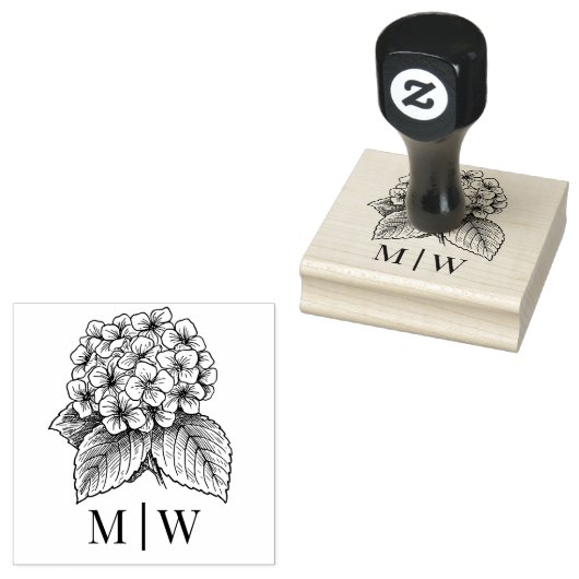 *Elegante Hortensia Bouquet bruiloft paar Initiale Rubberstempel (Gestempeld)