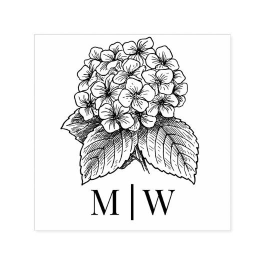 *Elegante Hortensia Bouquet bruiloft paar Initiale Zelfinktende Stempel (Design)