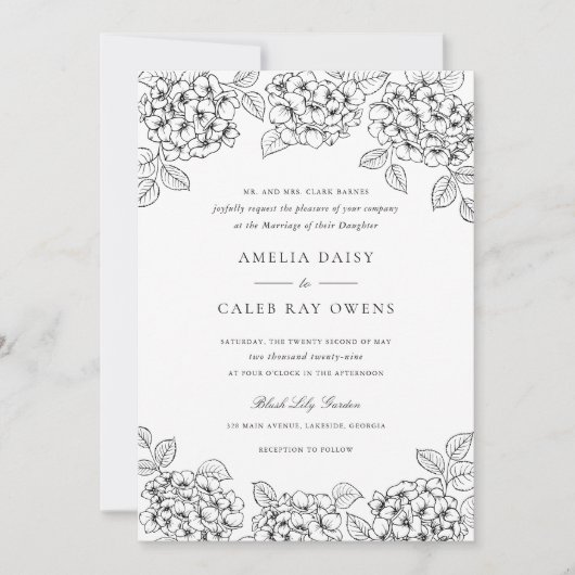 Elegante Hortensia Frame Bruiloft Kaart (Voorkant)